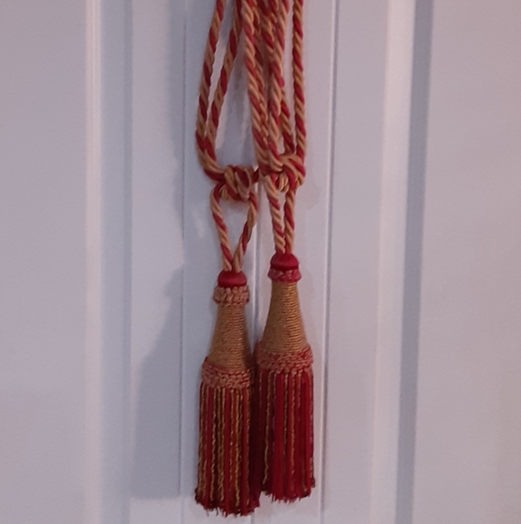 Glass Beaded Red & Gold Roped Tassels - Picture 1 of 9